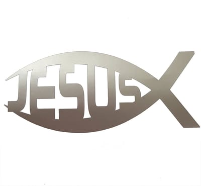 Ichtus vis Jezus sticker - 14x6cm - Zilver - topkwaliteit avery autoreclame folie