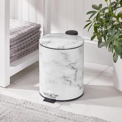 stijlvolle pedaalemmer – 5 liter prullenbak met pedaal, deksel en kunststof binnenemmer – mooie vuilnisbak voor badkamer, keuken of kantoor – marmerprint
