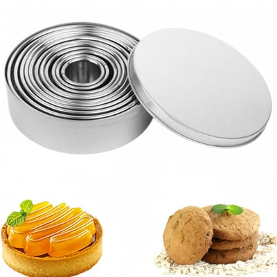 12-delige set - Ronde koekjesvorm - Sconevormen - Taartringen - Bladerdeegringen - Cakeringen - Moussering - Bakvormen met krulrand - Bakbenodigdheden - Roestpreventie - zilver - Geschikt voor deeg, gebak, donuts en taarten