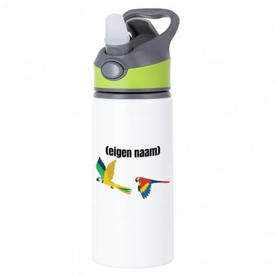 Hacebo® - 2 vliegende papegaaien waterfles met rietje groen - Papegaai - papegaai liefhebbers - met eigen naam - Papegaai spullen - Gepersonaliseerd - water fles - 650ML