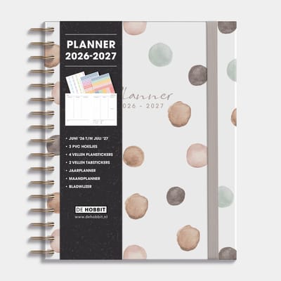 Hobbit - Luxe Weekplanner 2026-2027 - 1 week op 2 pagina's - Harde Kaft - Spiraal gebonden - Planner A5+ (23 x 18,5 cm) - Waterverf stip