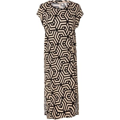 ESMARA Dames jurk met linnen (Patroon/zwart/beige, S (36/38))