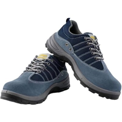 Ademende werkschoenen Suède rundleer Ademend blauw mesh Solide zool Slijtvast Anti-verplettering en anti-perforatie Veiligheidsbeschermende werkschoenen 44
