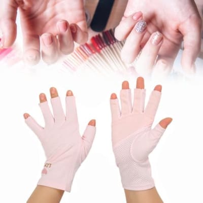UV-Beschermende Vingerloze Handschoenen voor Nagelstyling - Ademend Katoen Materiaal - Elastisch Ontwerp met Polsbescherming - Geschikt voor Thuisgebruik en Salon - Roze - Maat L