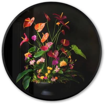 Poster in lijst Rond - Fotolijst 60x60 cm - Posters - Bloemen - Vaas - Kleurrijk - Ronde posterlijst zwart - Decoratie - Wanddecoratie woonkamer - Muurdecoratie slaapkamer