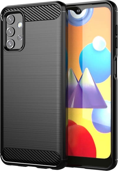 MobyDefend Hoesje - Geschikt voor Samsung Galaxy A32 (5G) - TPU Backcover - Geborstelde Metaal & Carbon-Look - Zwart
