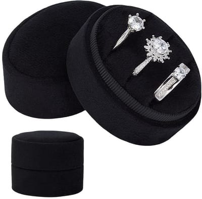 Dailygoods - Fluwelen Ring Doos voor 3 Ringen - Zwart Ovaal Sieradenhouder
