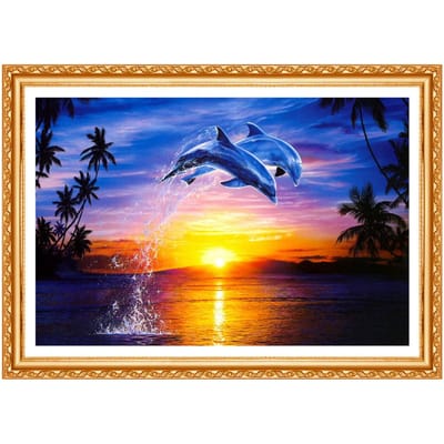 Wall Decor Art Diy Diamond Painting Dolfijnen Zwemmen Ronde Boor Borduren Nieuwe Handwerken Home Decor 20X30CM blue