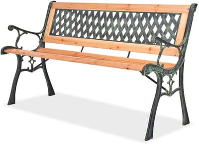 Tuinbank Hout en Ijzer met Ruitpatroon Rugleuning - Klassiek Parkbank Buitenmeubel 122 cm