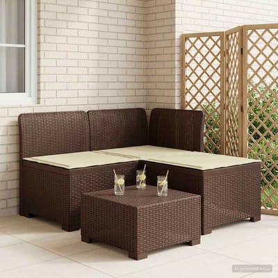 vidaXL - 3-Zits - Tu - bank - met - Kussens - Rattan - Look - 3-zits - PP - Bruin