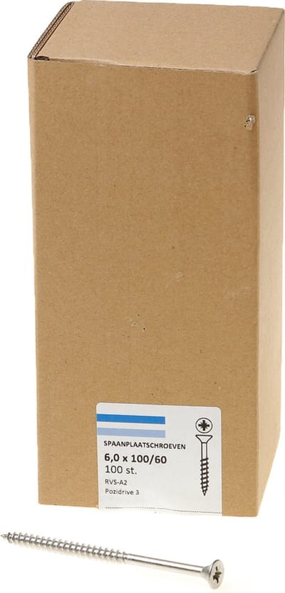 Spaanplaatschroef rvs-a2 pk pz-3 6.0x100/60 (