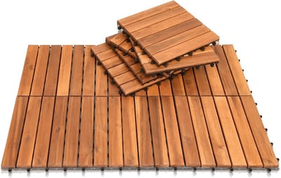 55x Houten Terrastegels Acacia Hout 30x30 cm Klusysteem voor Balkon en Tuin