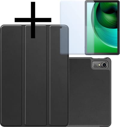 Hoes - Geschikt voor Lenovo Tab M10 5G - Met Screenprotector - Trifold Bookcase - Hard Cover - Hardcover Book Case - Tablet Hoesje - Zwart