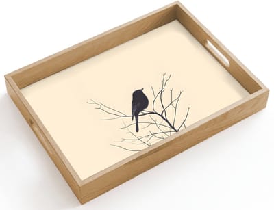 Dienblad hout 40x30 cm - Schootdienblad - Vogel - Zwart - Tak - Minimalistisch - Borrelplank rechthoek - Plateau dienbladen
