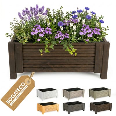BOGATECO Houten Bloembak met Worteldoek 39x79x30 cm - Modulaire Plantenbak voor Tuin en Terras - 6 Kleuren Beschikbaar - Donkerbruin