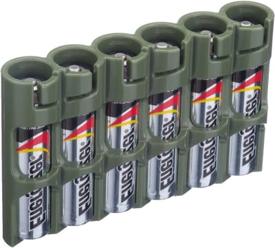 Batterij Caddy - Batterijhouder - Veilig Opbergen - Slank Ontwerp - 6 AAA Batterijen - Militair Groen