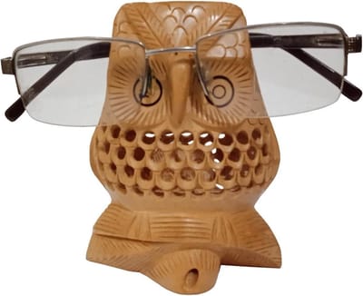 Houten Brilhouder - Uil Standbeeld - Bril Opbergen - Handgesneden Jaali Werk - 7.6 x 3.8 x 10.2 cm - Bruin