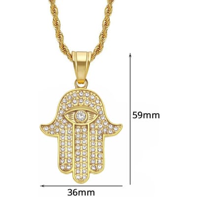 Turks Oog Hamsa Hand van Fatima Hanger Goudkleurig Roestvrij Staal Iced Out Handpalm Amulet Ketting Voor Mannen Vrouwen Sieraden Cadeau 71cm