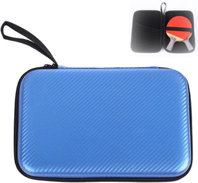 VHV-Tafeltennisbatje hoes - Hoes voor ping pong batjes - Tafeltennishoes - Hardcase hoes - Voor 2 batjes en 6 ballen - Met draagriem - Stevige beschermhoes - Voor tafeltennis - Blauw