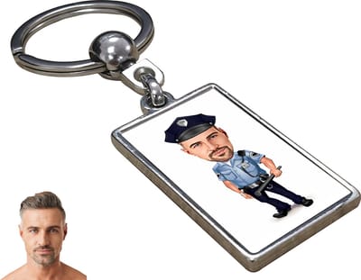 Politie Karikatuur Man - Gepersonaliseerde Karikatuur Sleutelhanger met Jouw Foto - Cadeau - Verjaardag - Kerst - Kado - Valentijn - Gepersonaliseerd Cadeau