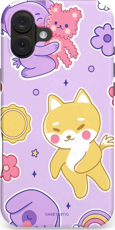 Casetastic hoesje geschikt voor Apple iPhone 16 Plus - MagSafe - Dubbellaagse bescherming - Knuffelvriendjes - Fashion Case - Lichtroze Lila Goud
