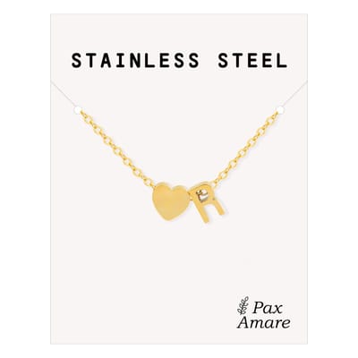 Letter R Ketting Goudkleurig - Stainless Steel - Initiaal & Hartje Hanger - Initialen Ketting op Cadeau Kaartje - Pax Amare
