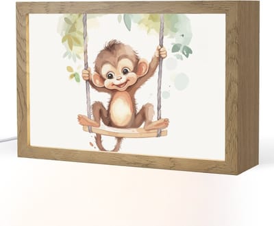 Nachtlampje 30x20 cm - Kinder lampje - Aap - Dier - Kinderen - Jungle - Tafellamp kinderkamer - Slaapkamer lamp - Bedlamp kinderen - Kinderlampje stopcontact - Wandlamp babykamer - Nachtlampjes