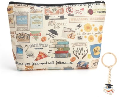 Dailygoods - Make-uptas met sleutelhanger voor Gilmore Girls, toilettas voor dames, met dubbelzijdige print, herbruikbare make-uptas voor fans, vriendin, reizen, dagelijks leven