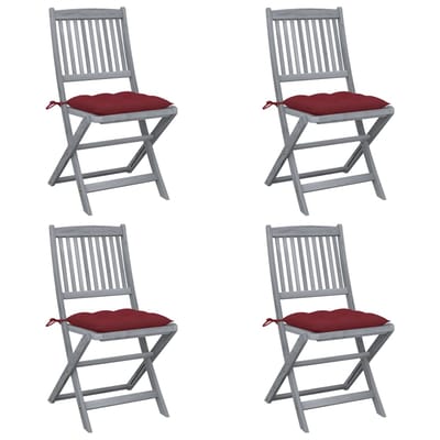 vidaXL - Set - van - 4 - klapstoelen - met - kussens, - gemaakt - van - massief - acaciahout.