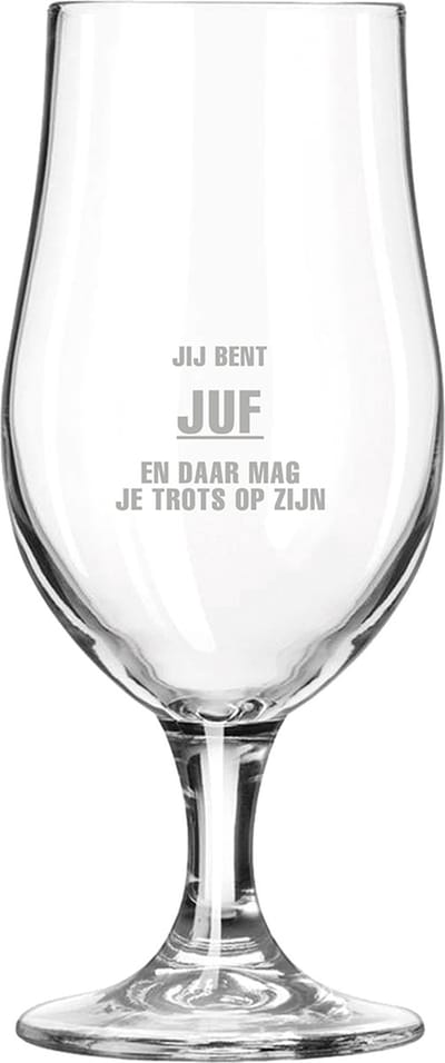 Gegraveerde bierglas op voet 49cl Jij bent Juf en daar mag je trots op zijn