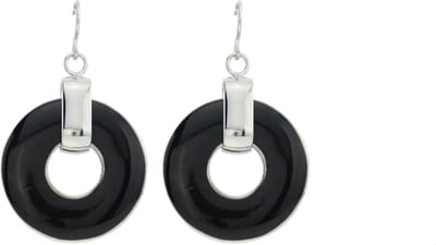 Behave - Oorbellen hanger zwart rond zilverkleur - Tijdloos chic 4 cm
