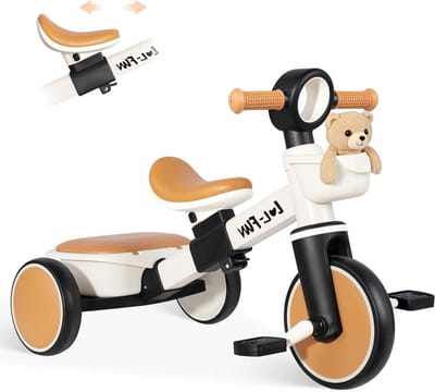 Kinderdriewieler - Loopfiets met pedalen - Buiten spelen - Met opbergmand - 73 x 44 x 50 cm - Bruin