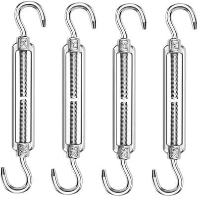 4 Stuks M6 Spanners van RVS, Verstelbare Kabelspanner voor Touw, Zonnenscherm en Tuindraad Tensioner met Haak, Duurzame Tensioner voor Tuinprojecten en Beveiliging