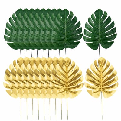 Dailygoods- Kunstpalmbladeren Faux Monstera - 20 Stuks - Tropische Bladeren - Decoraties voor Feest - Hawaiiaanse Party - Jungle Thema - Kunstplanten