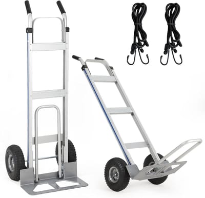 Heavy duty aluminium steekwagen - 600 lbs (272 kg) draagkracht -Inklapbare trolley met uittrekbaar laadplateau en 10 inch luchtbanden - incl. 2 elastische spanbanden