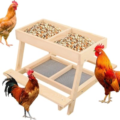 Kippentafel - Voerstation - Pluimvee voeren - Handgemaakte constructie - 39 x 22 x 9 cm - Natuurlijk hout