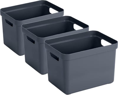 Sunware Opbergbox Sigma - 3x - kunststof - donkerblauw - 18 liter - Opbergbakken/opbergers - 35 x 25 x 25 cm