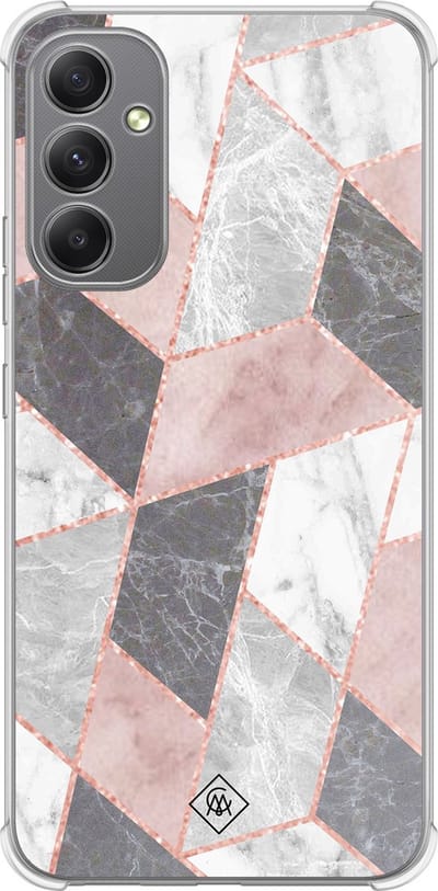 Casimoda® hoesje - Geschikt voor Samsung Galaxy A34 - Stone grid marmer / Abstract marble - Shockproof case - Extra sterk - TPU/polycarbonaat - Roze, Transparant