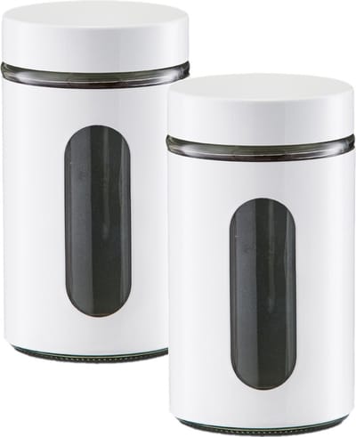 Zeller voedsel keuken voorrraadpot - 2x - metaal - wit - 900 ml - met venster - blikken/bussen - Voedsel bewaren