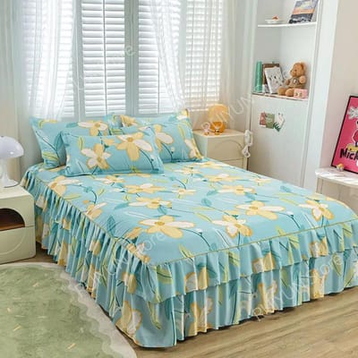 Dubbellaagse bedrok antislip matrasbeschermer bloemenprint prinsessenbedrok sprei bedovertrek hoeslaken decor 1pc Skirt 120x200cm