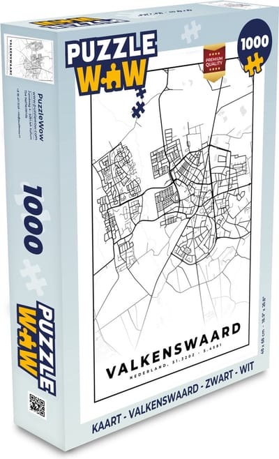 Puzzel Kaart - Valkenswaard - Zwart - Wit - Legpuzzel - Puzzel 1000 stukjes volwassenen