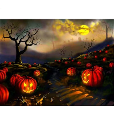 Chemin d'Halloween en diamant 5D à faire soi-même, mosaïque de diamants au point de croix, décoration en strass 20X30CM beige
