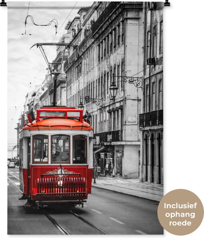 Wandkleed Rood zwart wit - Zwart-wit foto van een oude rode trein Wandkleed katoen 90x135 cm - Wandtapijt met foto