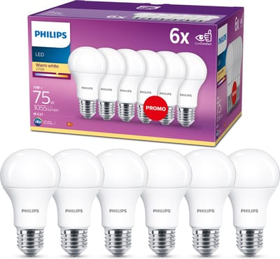 Philips energiezuinige LED Lamp Mat - 75 W - E27 - warmwit licht - 6 stuks - Bespaar op energiekosten