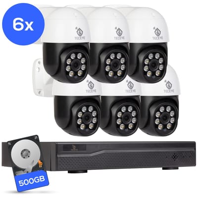 Teceye Compleet Camera Beveiliging Set met 6x PTZ POE Camera - Beveiligingscamera - Beveiligingscamera binnen - Beveiligingscamera buiten - CCTV Camera systeem - Beveiligingscamera set - Bewakingscamera set
