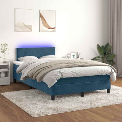 vidaXL - Boxspring - met - matras - en - LED - fluweel - donkerblauw - 120x200 - cm