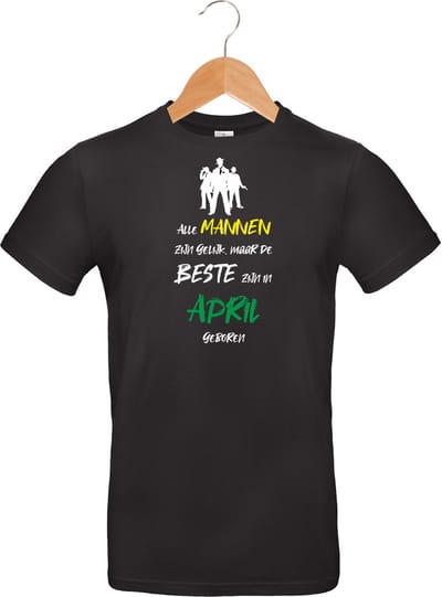 mijncadeautje - mannen t-shirt - zwart - opdruk kleur - alle mannen zijn gelijk - april - maat L