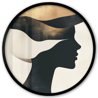 Poster in lijst Rond - Fotolijst 40x40 cm - Posters - Vrouw - Golven - Zwart - Ronde posterlijst zwart - Decoratie - Wanddecoratie woonkamer - Muurdecoratie slaapkamer