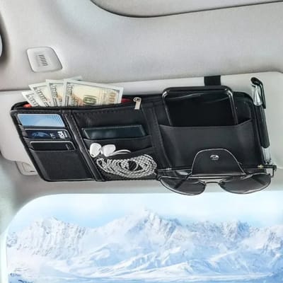 Actie4you® - Auto Zonneklep Organizer - Lederen Organizer - Kaarthouder - Bril - Documenten – Met ritssluiting - Organizer voor Auto – Zwart