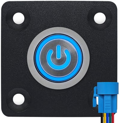 ProRide Metalen Pulsschakelaar Inbouwpaneel 12V OFF-(ON) - 19mm - met Aansluitkabel - Spatwaterdicht - 12V/24V - LED indicatie Blauw